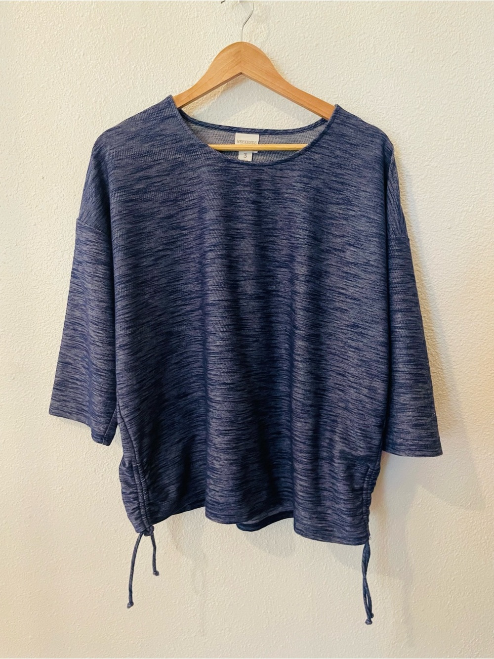 Chico's Navy Heather Drawstring Gathered Hem Pullover Top Size XL